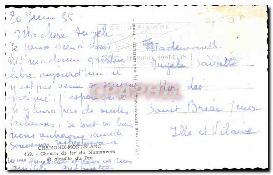 CPA Chamonlx mont blanc chemin de fer du montenvers et aiguille du dru — Verso