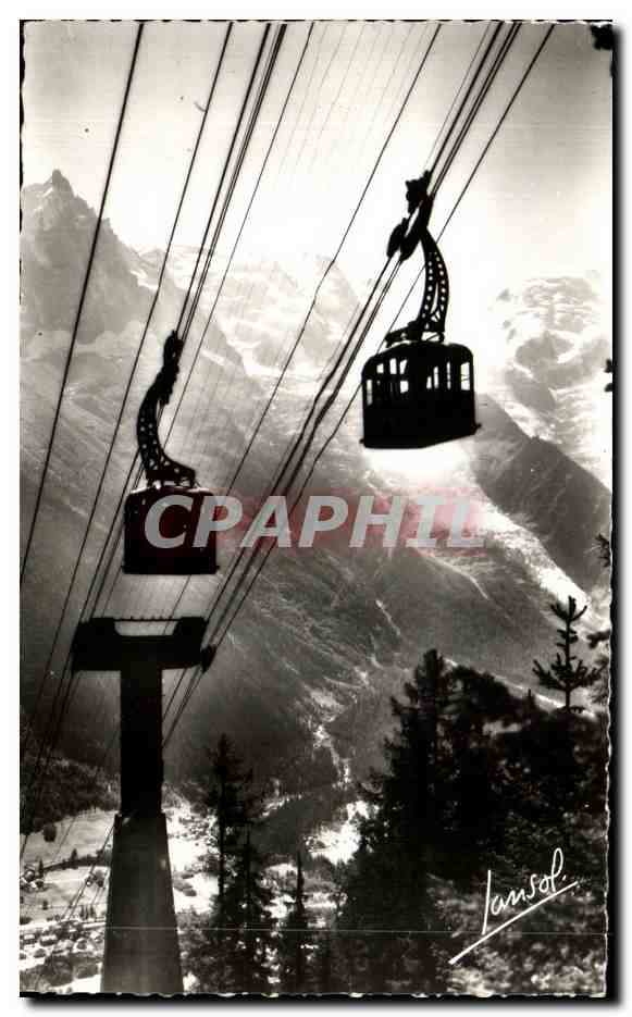 CPA Chamonix hte savoie Le telepherique du brevent aiguille midi et le mont blanc