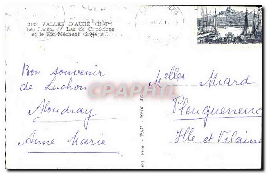 Lac de Capdelong et le Pic Méchant — Vallée d'Aure (H-P) — Éd. J. Jove - Paris — Verso