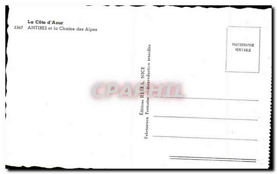 Antibes — La Côte d'Azur et la Chaîne des Alpes — Éditions R.H.A. NICE 2367 — Reverso