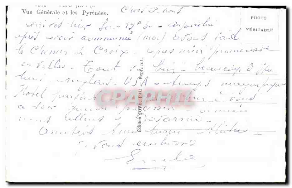 CPA Vue generale et les pyrenees Pau — Verso