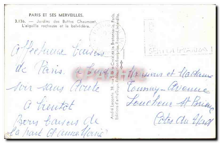 Jardins des Buttes Chaumont — L'aiguille rocheuse et le belvédère — Guy — Verso