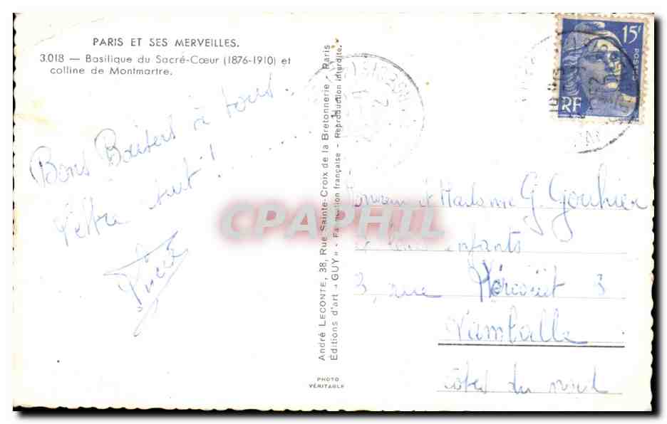 CPA Paris et ses merveilles basillque du sacre coeur  — Rückseite