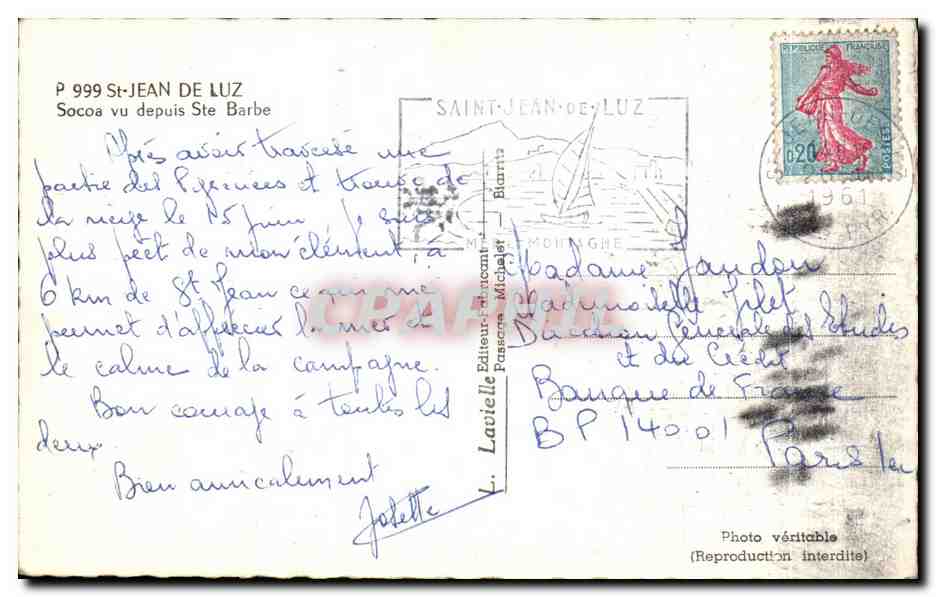 Socca vu depuis Ste Barbe — Saint-Jean-de-Luz — Éditeur: Lavieille — Reverso