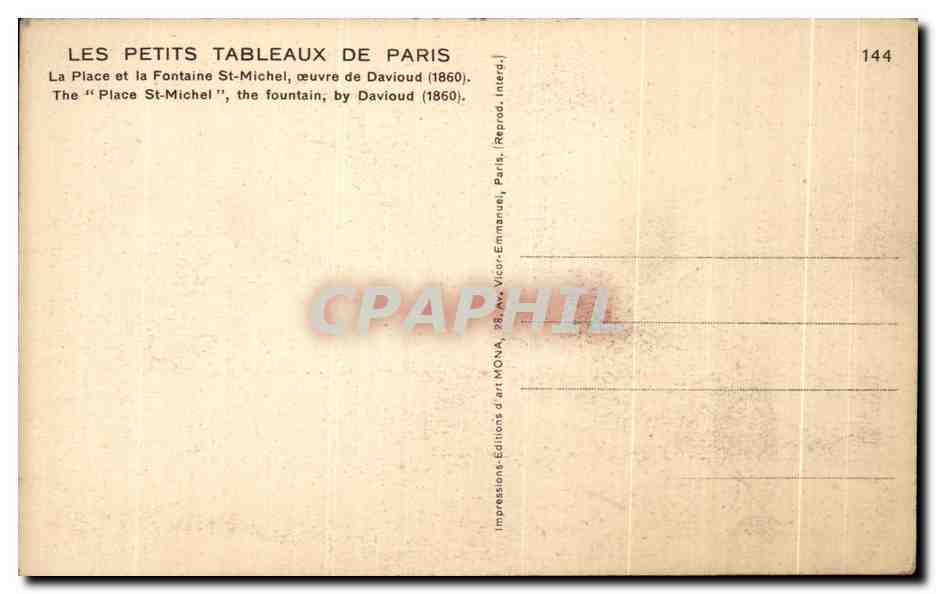 CPA Paris Fontaine St Michel Davioud  — Verso