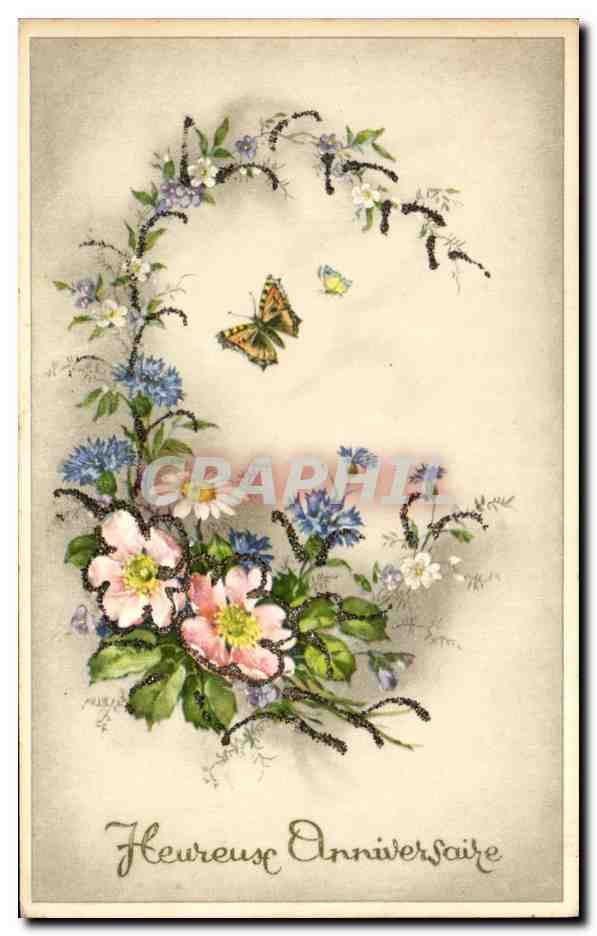 CPA Fantaisie Heureux Anniversaire Papillon Buttterfly 