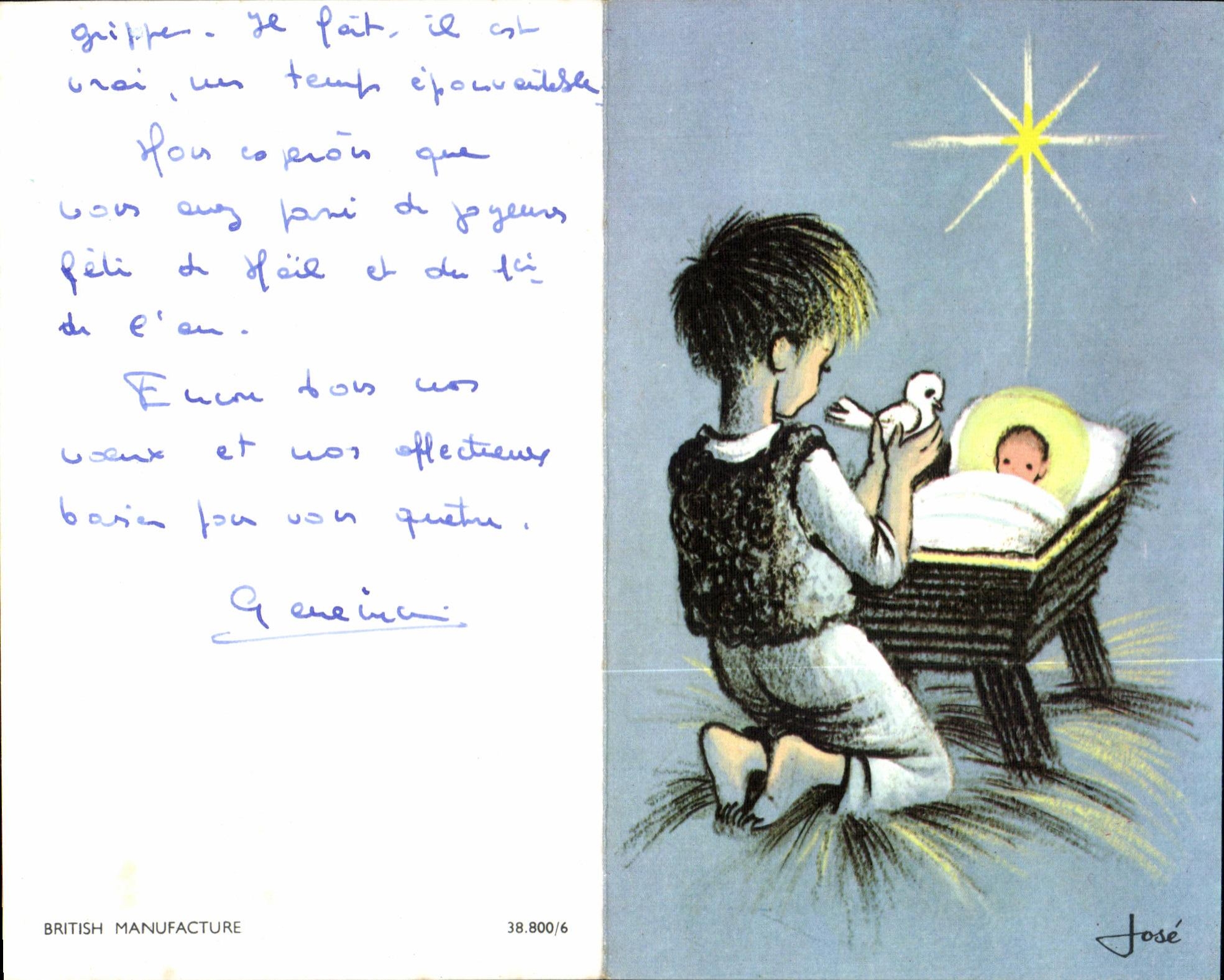 Nativité — Enfant avec colombe devant l'Enfant Jésus — British Manufacture, n° 38.800/6