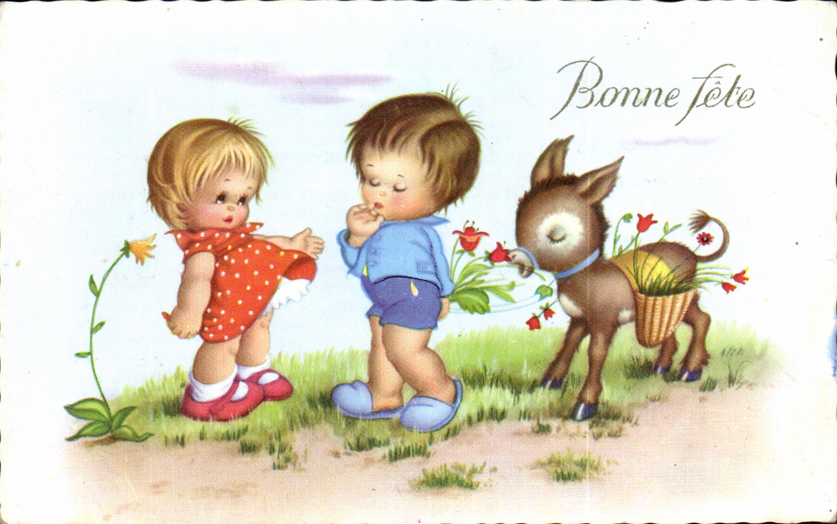 CPA Fantaisie Enfants Ane Donkey Bonne Fete