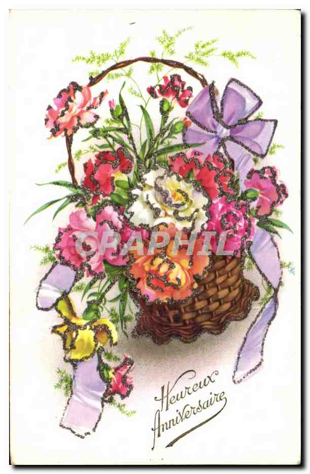 CPA Fantaisie Fleurs Heureux Anniversaire