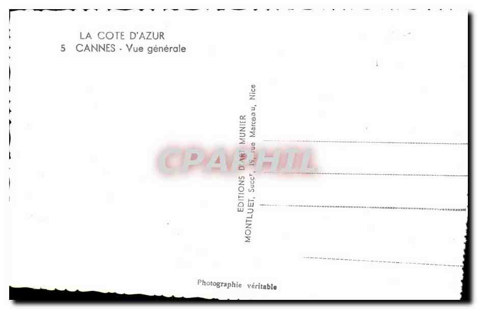 CPA La Cote D'Azur Cannes Vue generale Bateaux — Rückseite