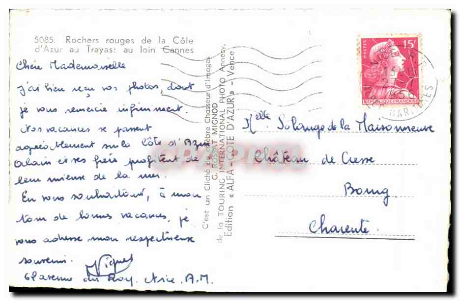 CPA Rochers rouges de la Cote d'Arur au Trayas au loin Cannes — Verso