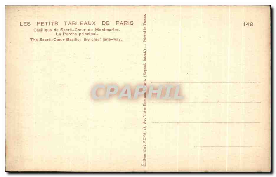 CPA Paris Basilique du Sacre de Montmartre Sacre Coeur  — Rückseite
