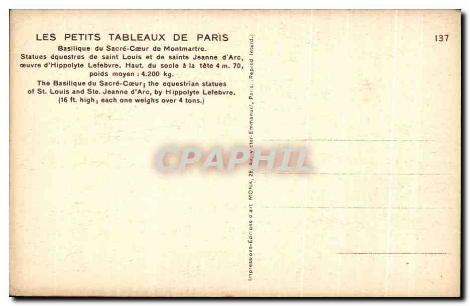 CPA Paris Basilique de Sacre coeur de Montmartre — Rückseite