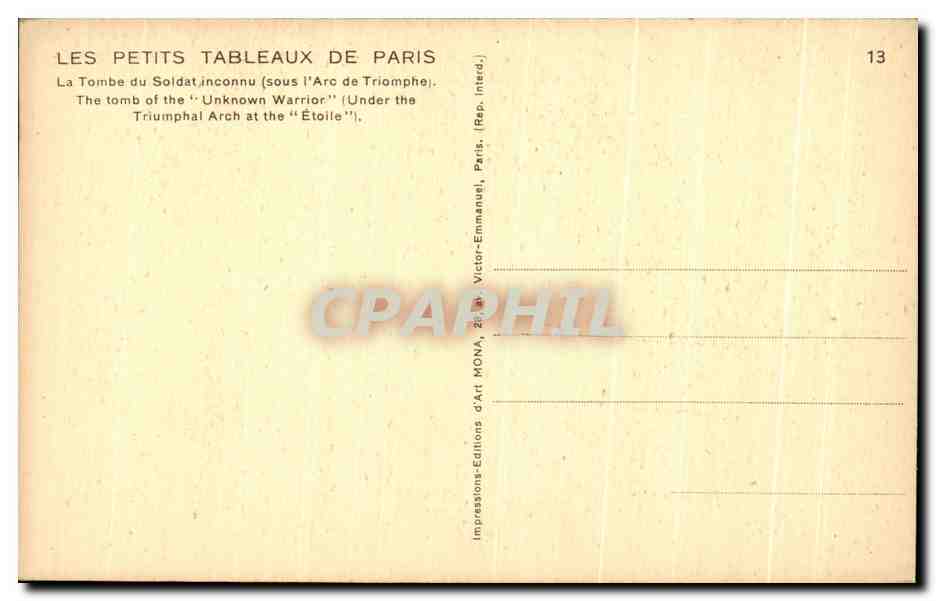 CPA Les Petits Tableaux De Paris La Tombe du Soldat inconnu — Verso