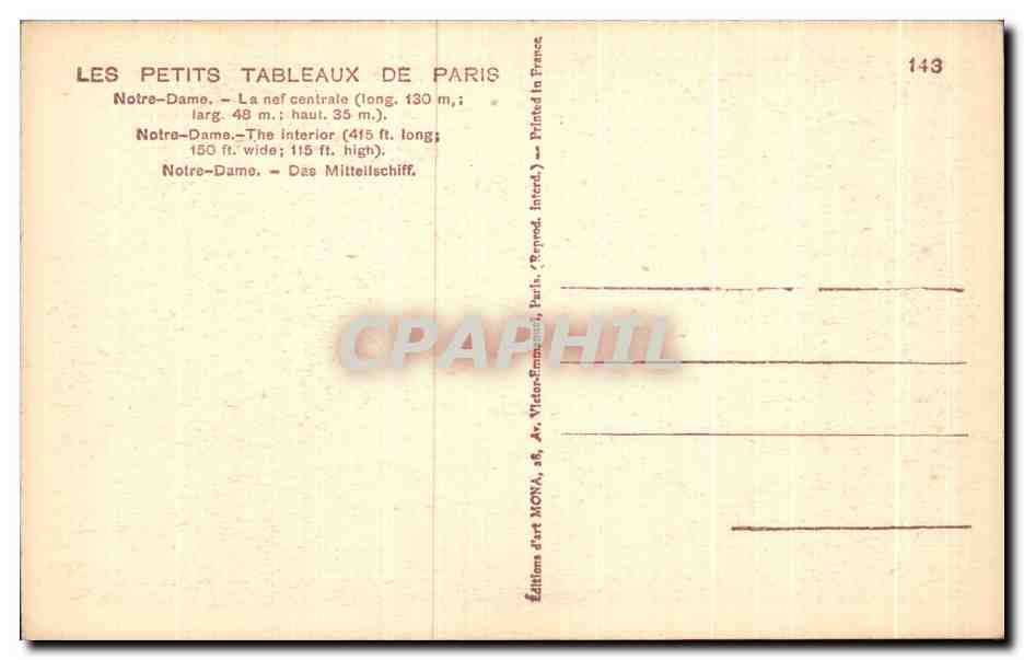 CPA Les Petits Tableaux De Paris Notre Dame  — Verso