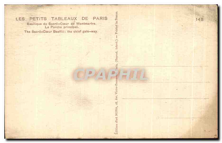 CPA Les Petits Tableaux De Paris Basilique du sacre Coeur de Montmartre Le Porche Principal — Rückseite