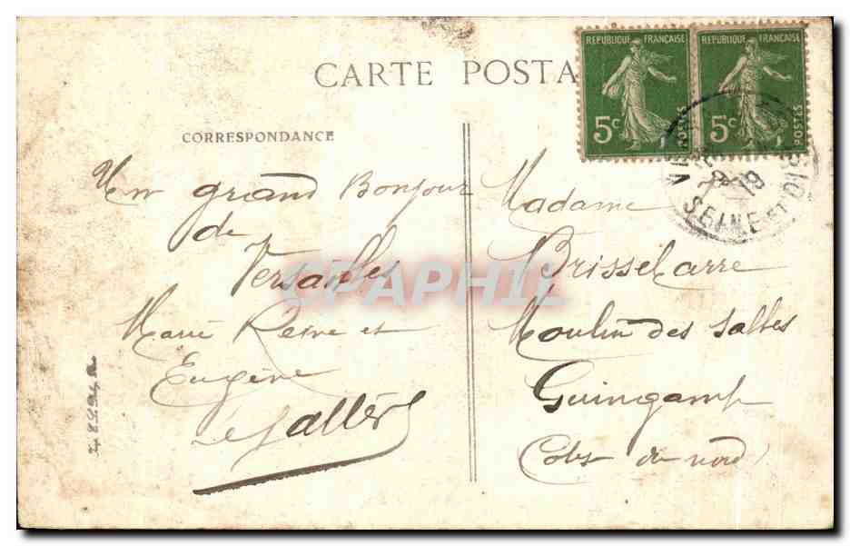 Versailles — Galerie des Glaces où fut signé le Traité de Paix, le 28 Juin 1919 — Verso