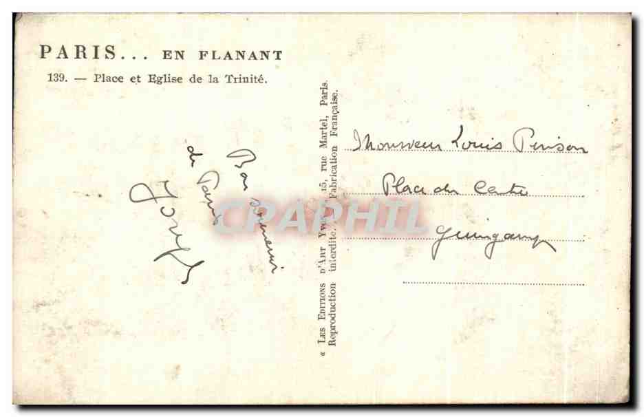 CPA Paris En Flanant Place Et Eglise De La Trinite — Rückseite
