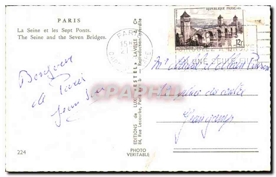 CPA Paris La Seine et les Sept Ponts The Seine and the Seven Bridges — Rückseite