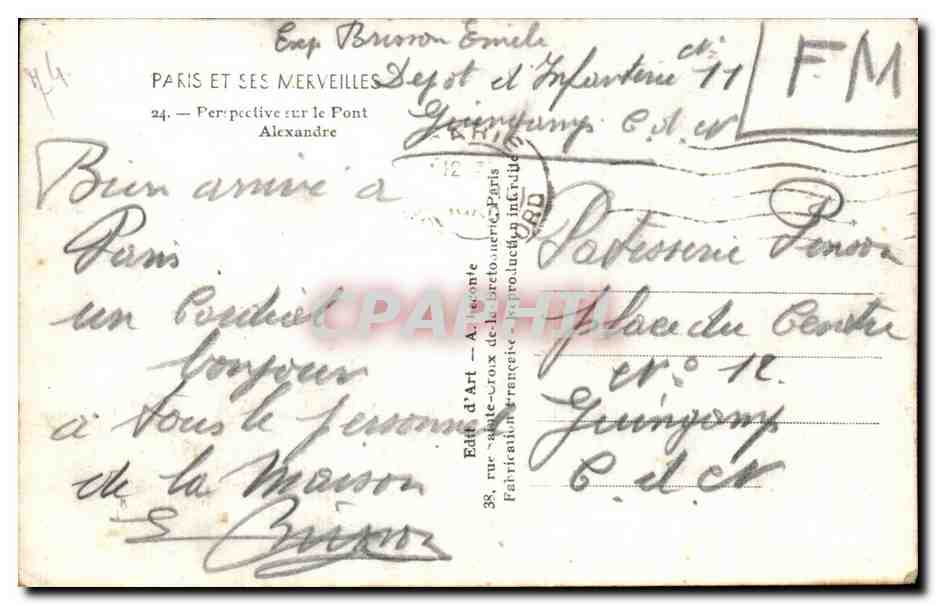 CPA Paris Et Ses Merveilles Perspective sur le Pont Alexandre — Rückseite