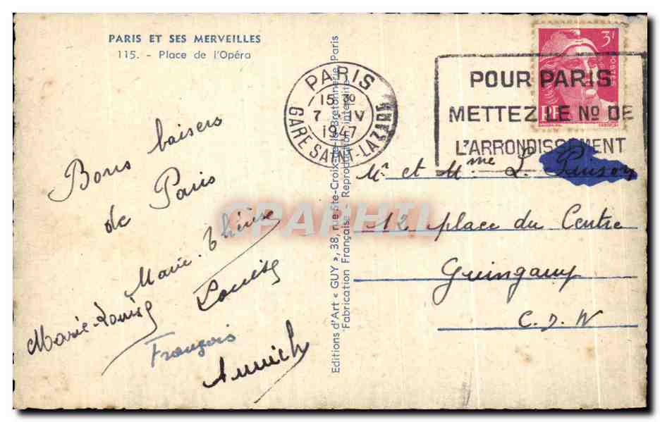 CPA Paris Et Ses Merveilles Place de I'Opera — Rückseite