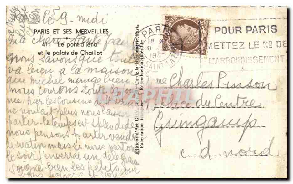 CPA Paris Et Ses Merveilles Le pont d'lena et le palais de Chaillot — Rückseite
