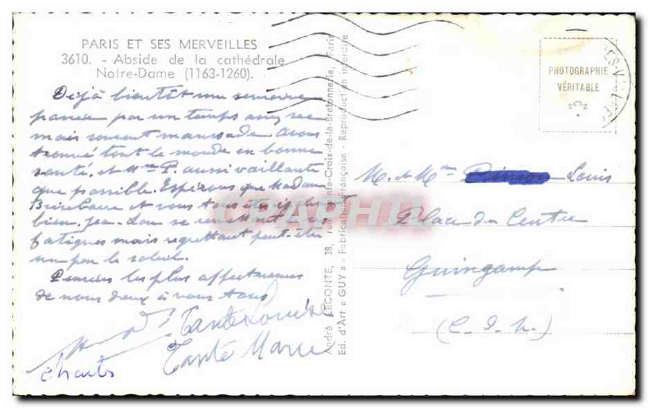 CPA Paris Et Ses Merveilles Abside de la cathedrale Notre Dame Peniche — Verso