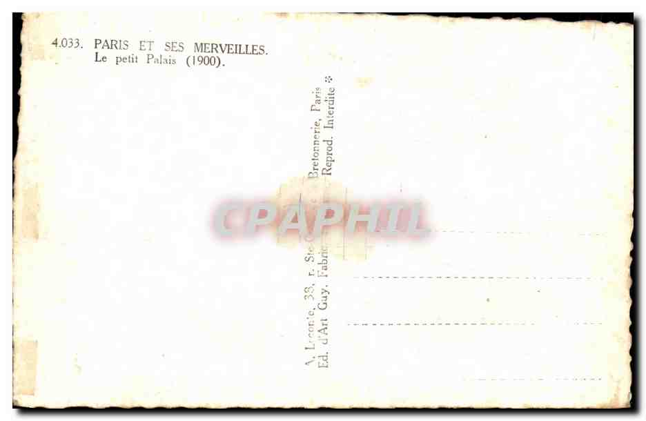 CPA Paris Et Ses Merveilles Le petit Palais — Rückseite