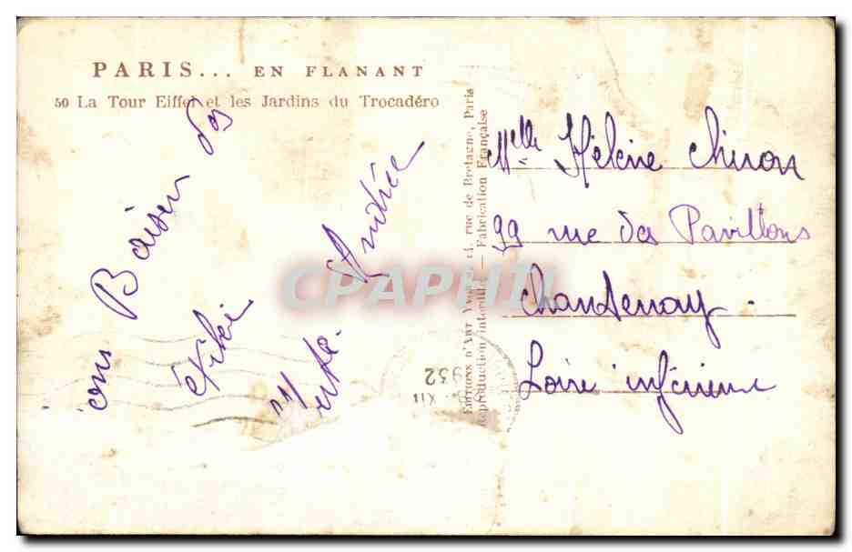 CPA Paris En Flanant La Tour Eiffel et les Jardins du Trocadero — Rückseite