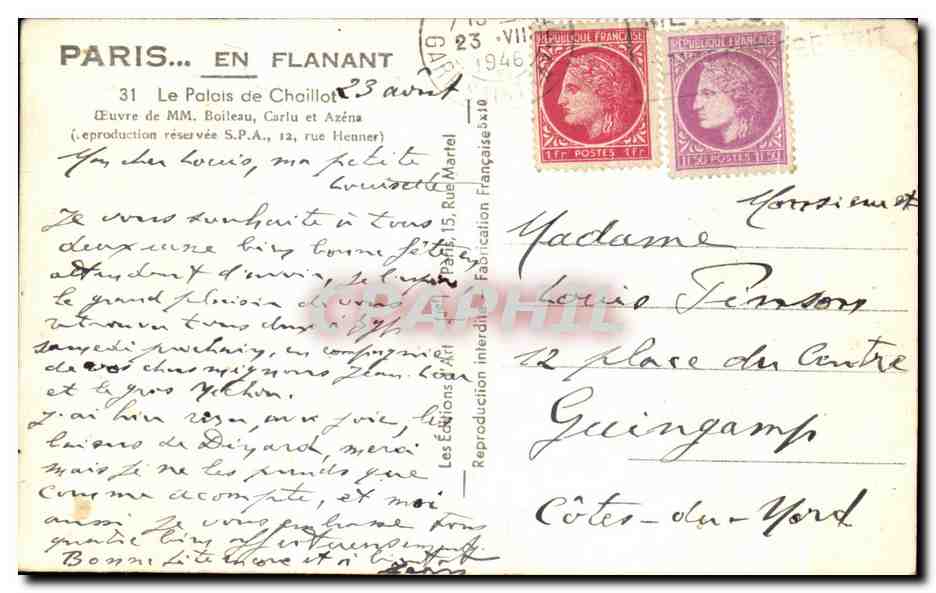 CPA Paris En Flanant Le Palais de Chaillot  — Rückseite