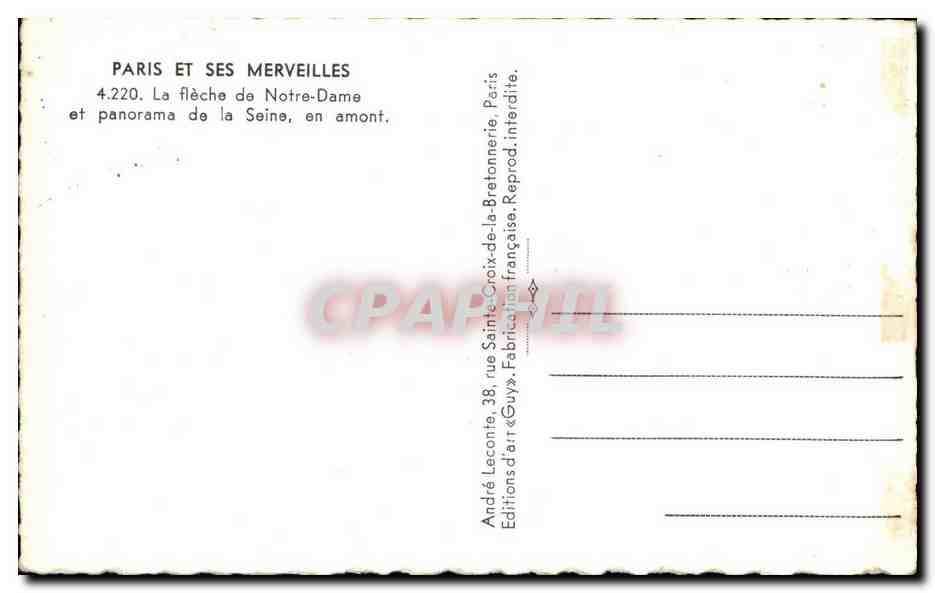 CPA Paris Et Ses Merveilles Le fleche de Notre Dame et panorama de la Seine en amont — Verso