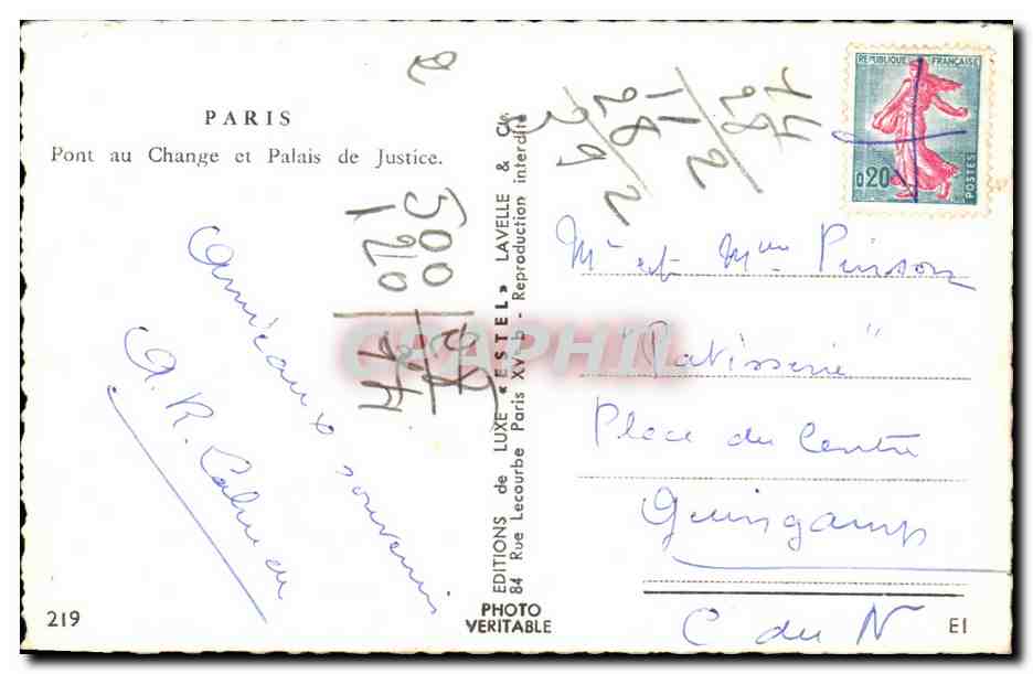 CPA Paris Pont au Change et Palais de Justice — Rückseite