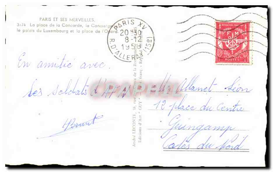Paris et ses merveilles — Place de la Concorde, Palais du Luxembourg, Pont au Change, Opéra — Édition D'ART, Paris — Verso