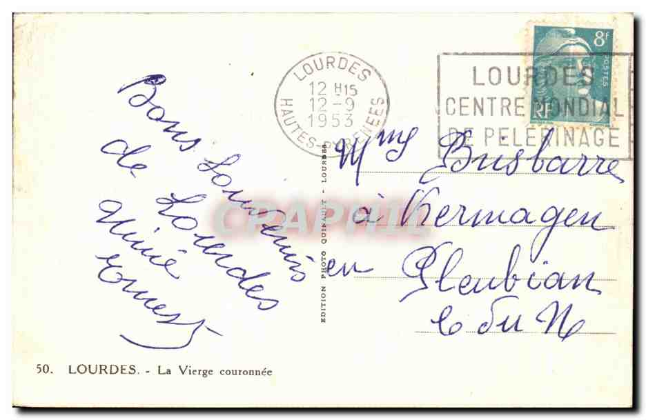 CPA Lourdes La Vierge Couronnee — Verso