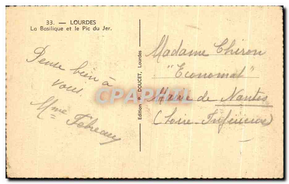 CPA Lourdes La basilique et le pic de Jer — Verso