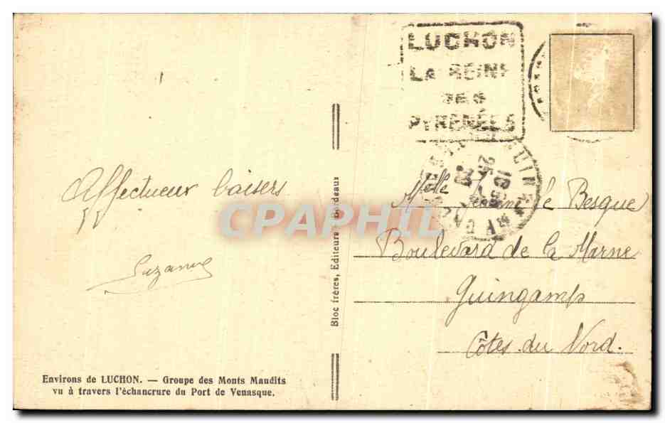 CPA Lourdes Groupe des Monts Maudits vu a travers l'echancrure du port de Venasque — Verso