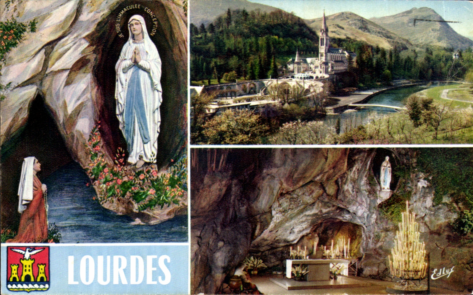 CPA Lourdes L'Apparition La Basilique La Grotte