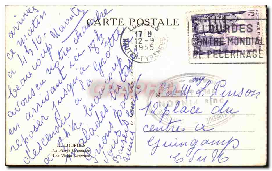 CPA Lourdes La vierge couronnee — Verso