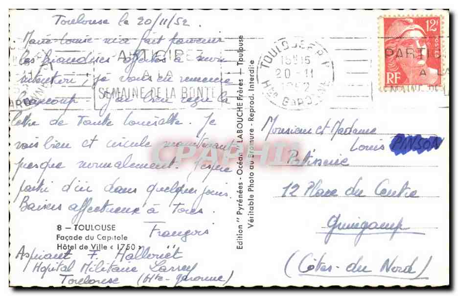 Façade du Capitole à Toulouse — Édition Océan - Labouche Frères, n°8 — Verso