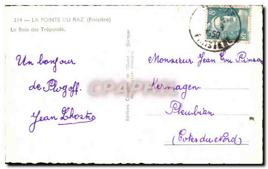 CPA LA Pointe Du Raz La Baie des Trepasses — Verso