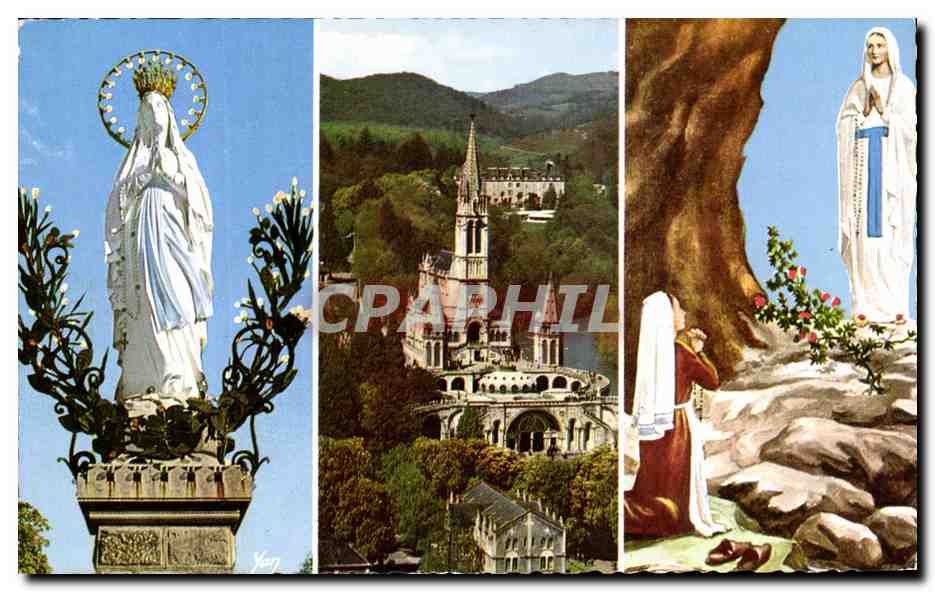 CPA Lourdes La Vierge couronnee la Basilique L'Apparition