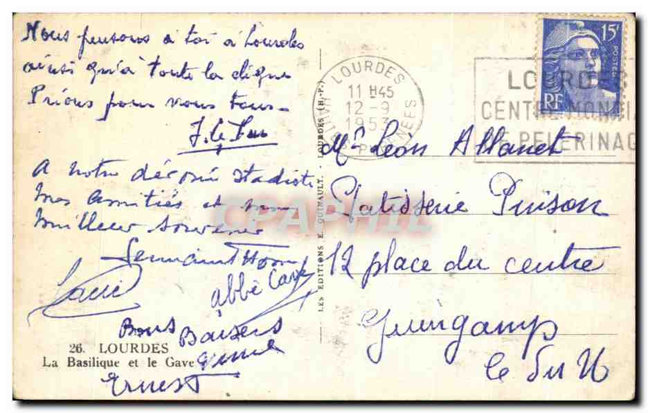 CPA Lourdes La Basilique et le Gave — Verso