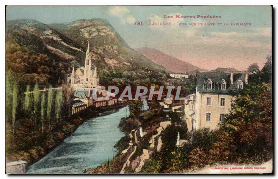 CPA Lourdes Vue sur Le Gave Et La Basilique