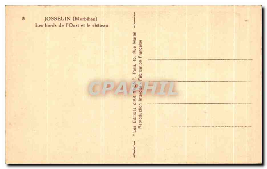 CPA Josselin Les bords de I'Oust et le Chateau — Verso