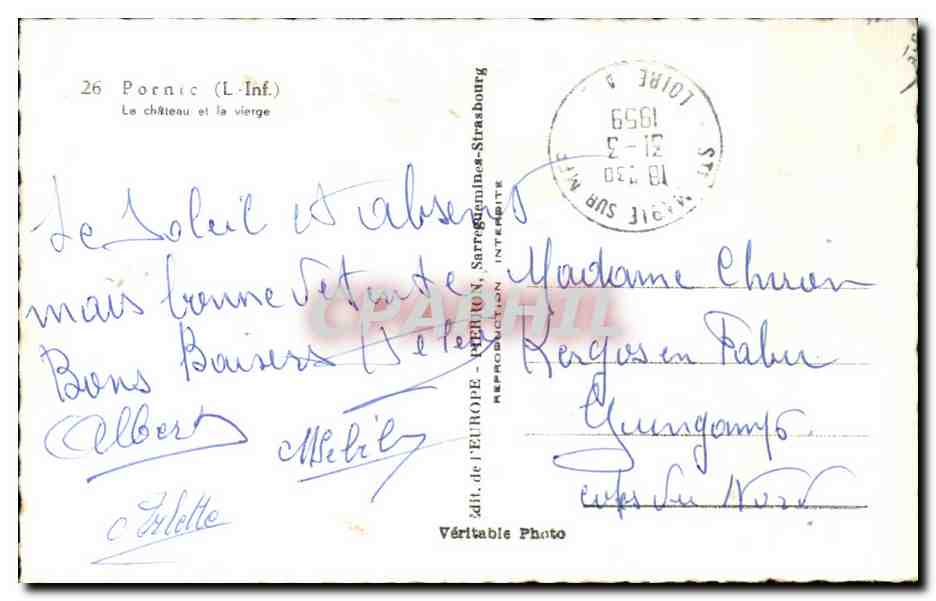 CPA Pornic Le Chateau et la Vierge — Rückseite