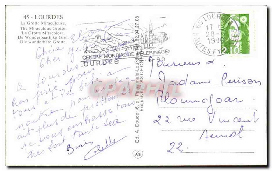 CPM Lourdes La Grotte Miraculeuse The Miraculous Grotte La Grotte Miraculeuse — Verso