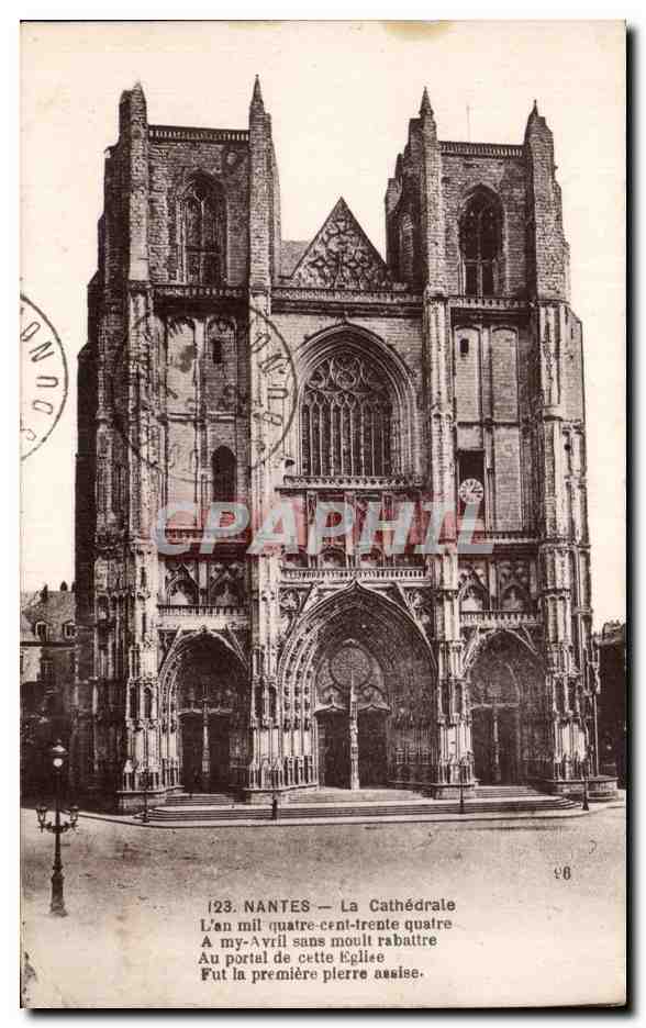 CPA Nantes La cathedrale L'an mil quatre cent trente quatre A my Avil sans moult rabattre 