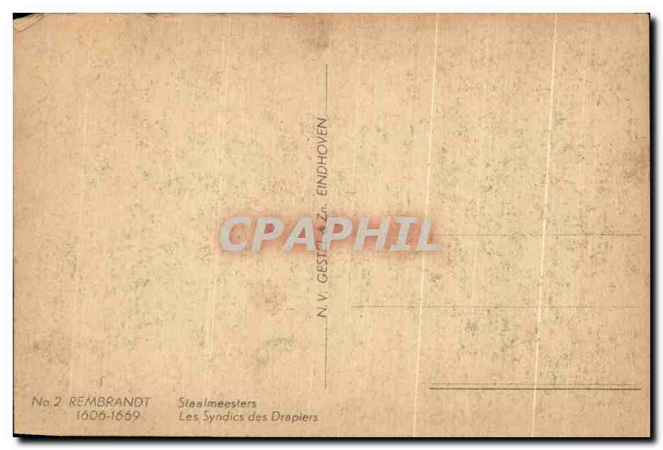 CPA Rembrandt Staalmeesters Les Syndics des Drapiers — Rückseite