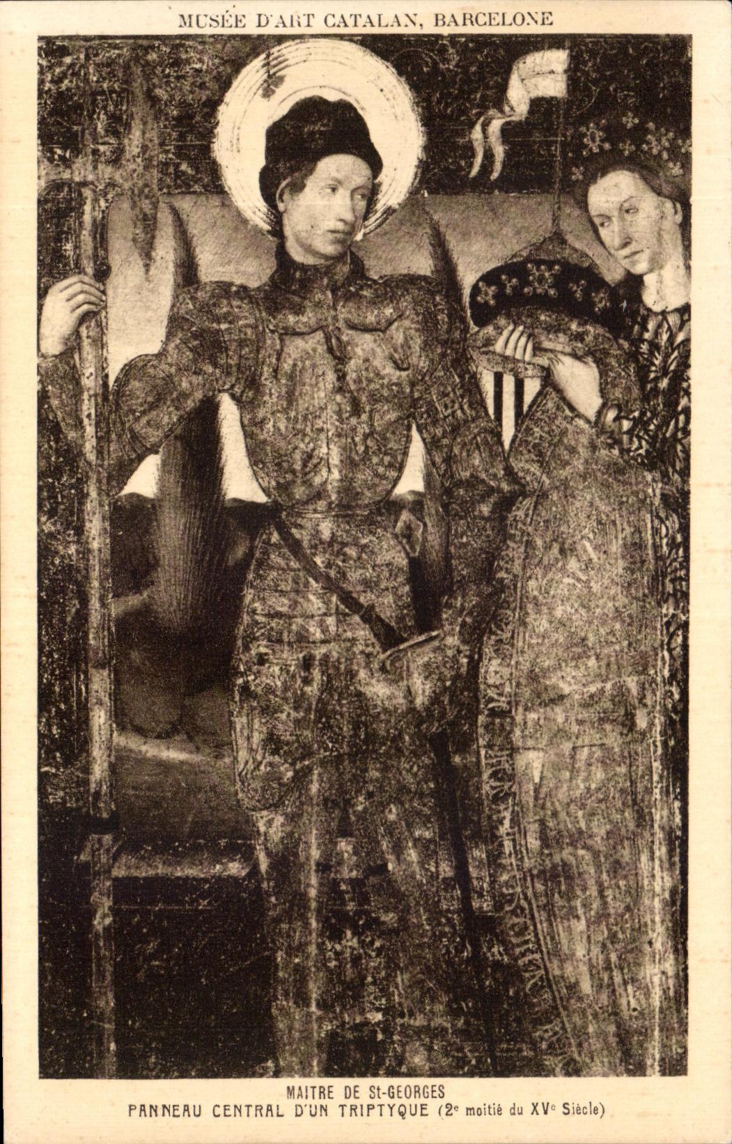CPA Musee D'Art Catalan Barcelone Maitre De St Georges Panneau Central D'un tryptique
