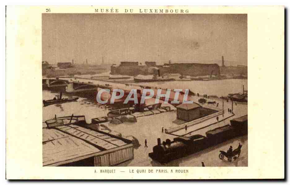 Le Quai de Paris, à Rouen — Vue du quai avec bateaux et locomotive — A. Marquet, n°26